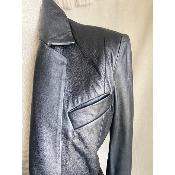 Central Park West Revolve Genuine Leather Black Blazer Jacket Size Small - Picture 2 of 9